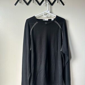 Bachrach Black V-Neck Sweater with White Stitching